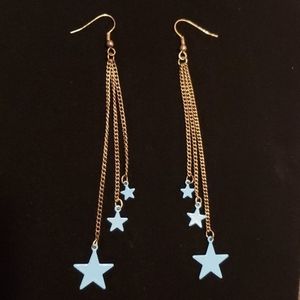 Chain Blue Star Dangling Earrings